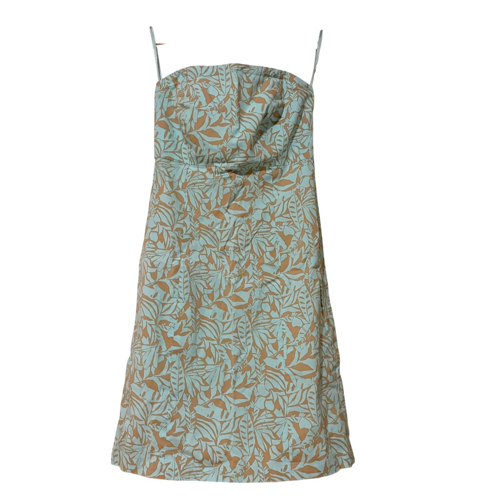 GAP Womens‎ Strapless Tropical Leaf Print Mini Dress Blue Tan Stretch Size 4